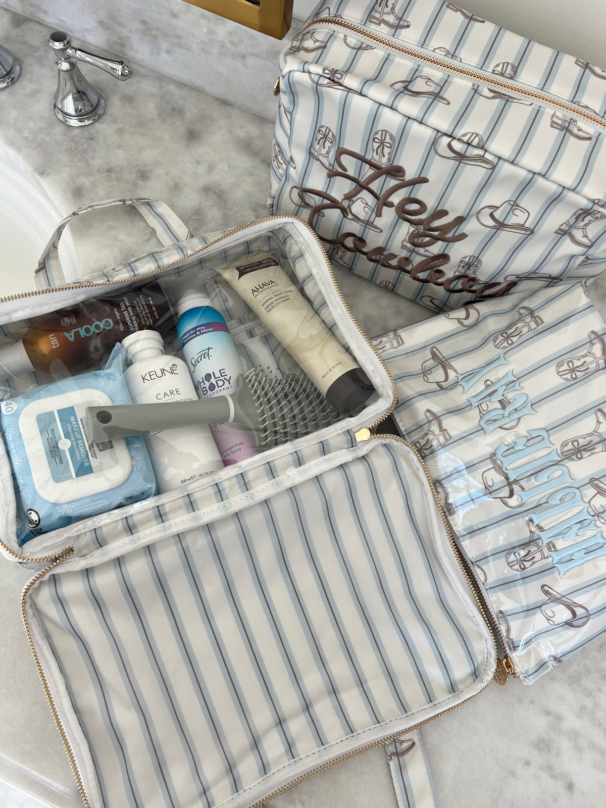 Western Blues Striped - Clear Coat Toiletry Case