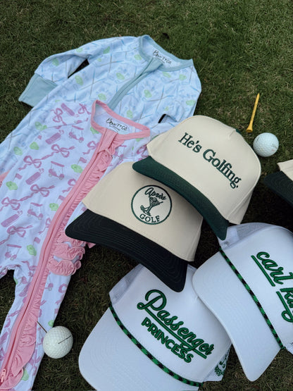 He's Golfing - Green Vintage Trucker Hat