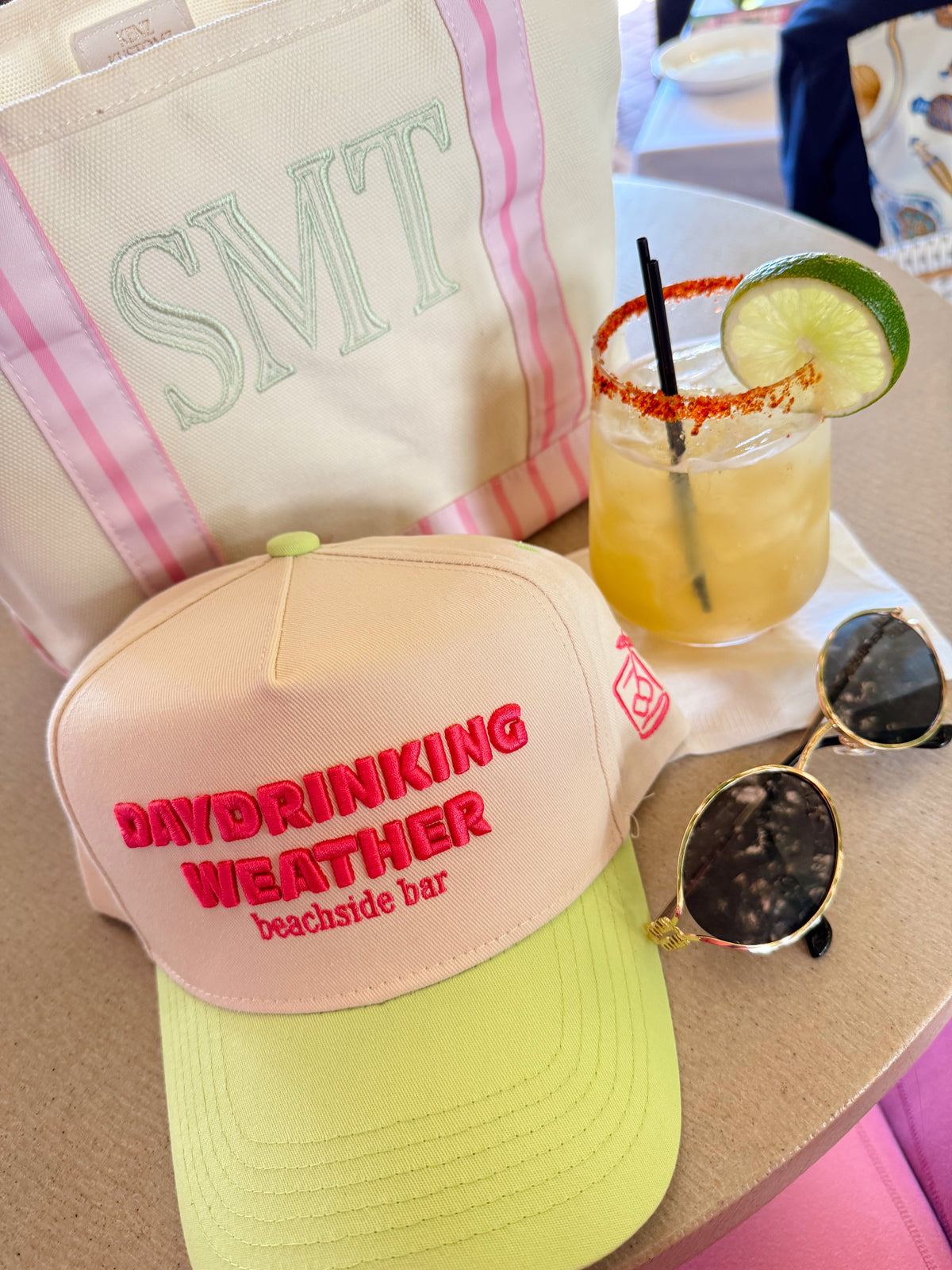 Day Drinking Weather - Lime Green Trucker Hat