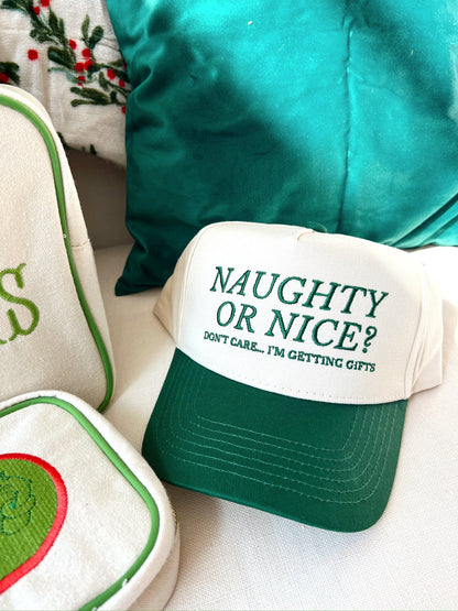 Naughty or Nice? Don't Care - Green Vintage Trucker Hat