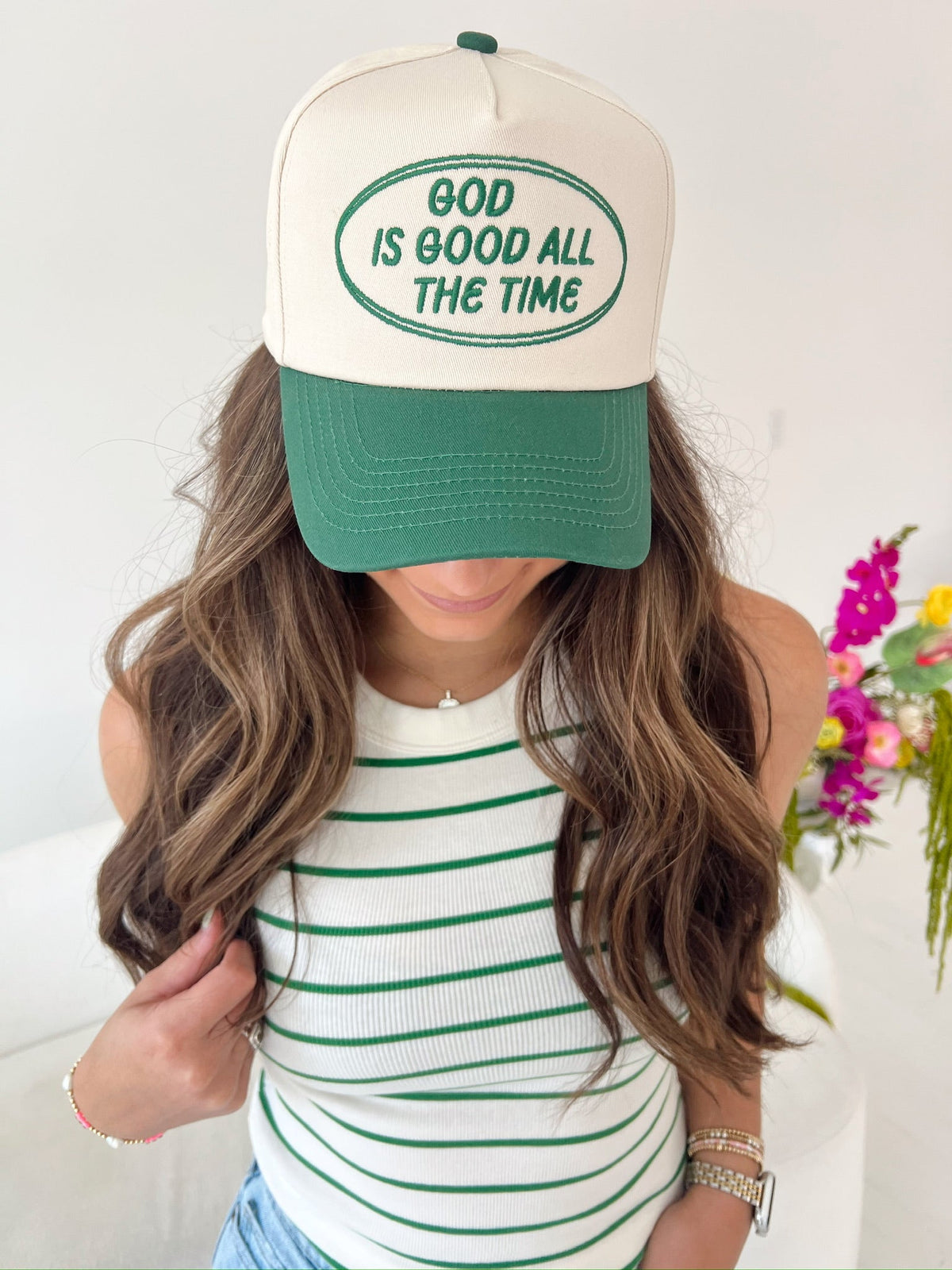 God is Good - Green Vintage Trucker Hat