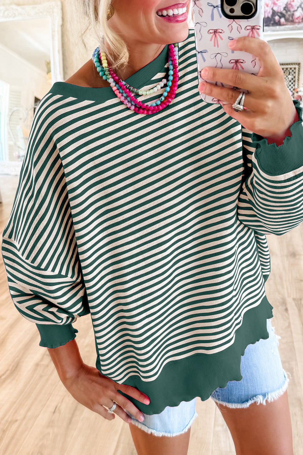 Stripe Drop Shoulder Long Sleeve Top