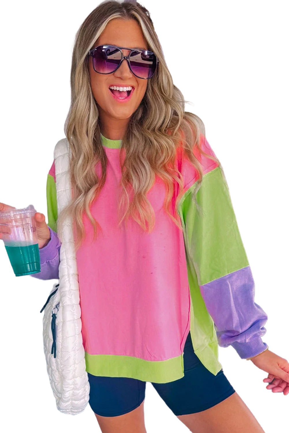 Pink Colorblock Oversized Sweatshirt