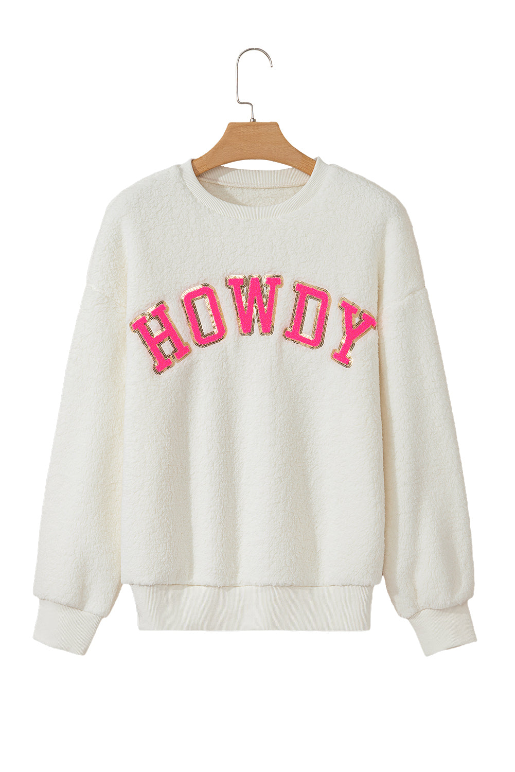 Beige Sherpa HOWDY Patched Pullover Sweatshirt