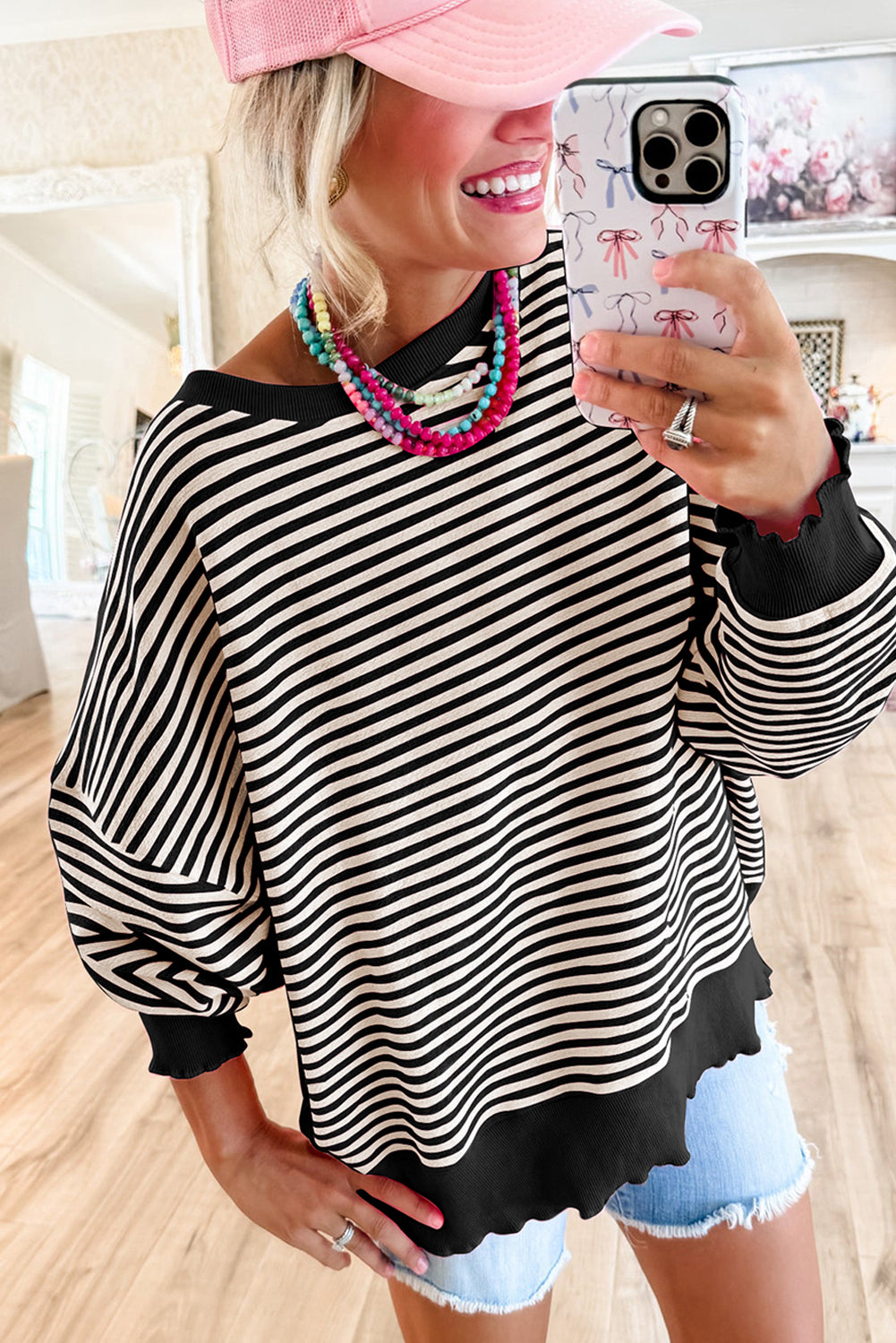 Stripe Drop Shoulder Long Sleeve Top