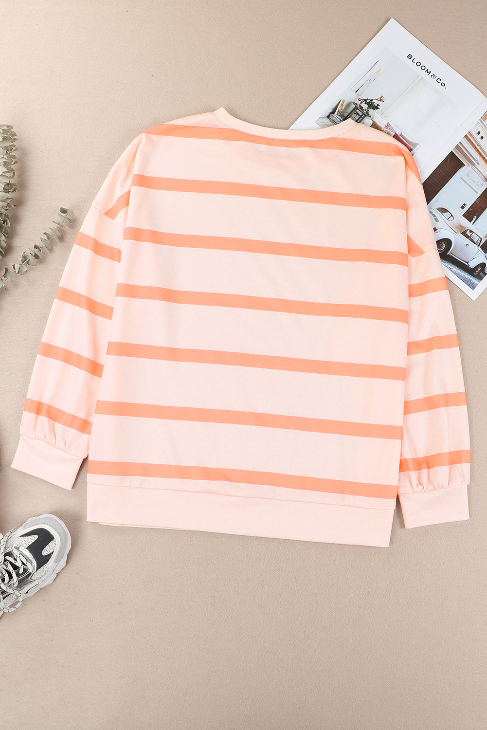 Orange Striped Pullover Sweatshirt