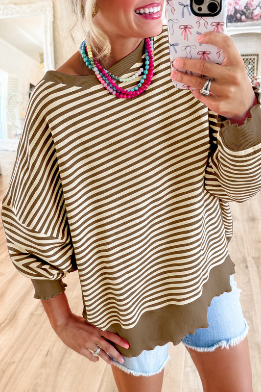 Stripe Drop Shoulder Long Sleeve Top