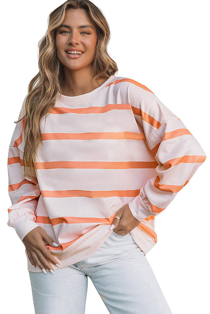 Orange Striped Pullover Sweatshirt