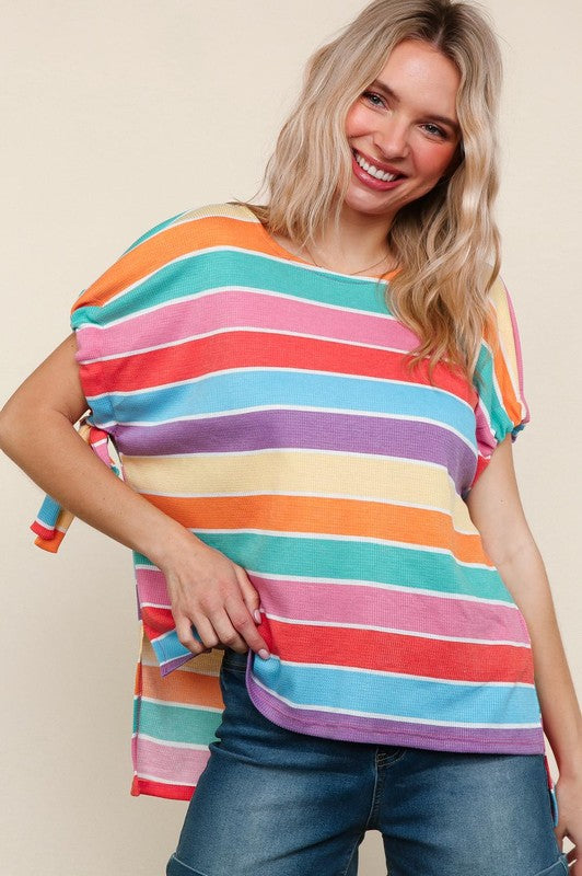 Feeling Bold Multicolor Stripe Dolman Bow Tie Sleeve Top (Open Pack)