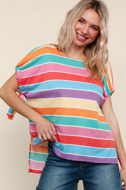 Feeling Bold Multicolor Stripe Dolman Bow Tie Sleeve Top (Open Pack)