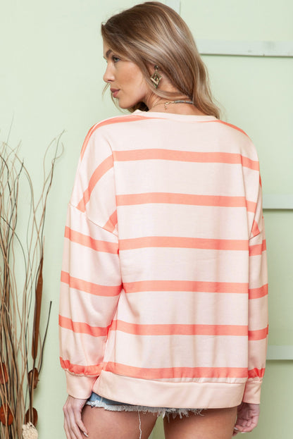 Orange Striped Pullover Sweatshirt