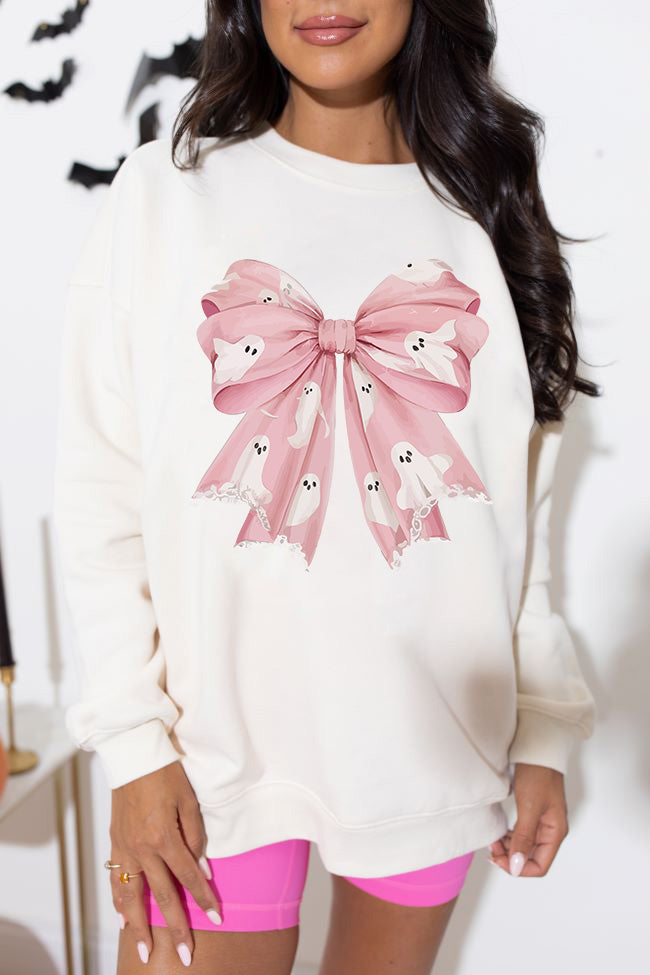 Beige Ghost Bowknot  Sweatshirt