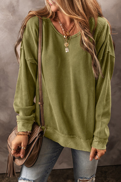 Textured Round Neck Long Sleeve Sweatshirt