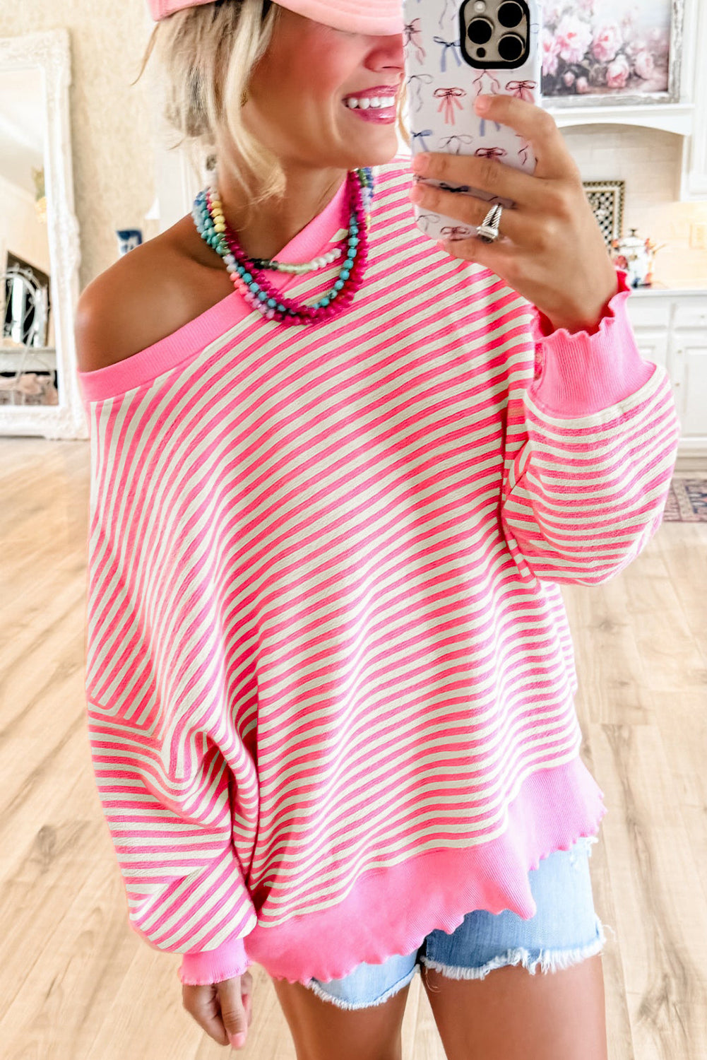 Stripe Drop Shoulder Long Sleeve Top