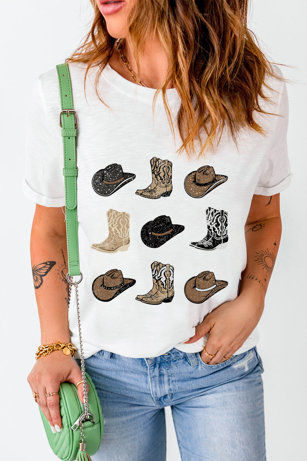 White Cowboys Boots T Shirt