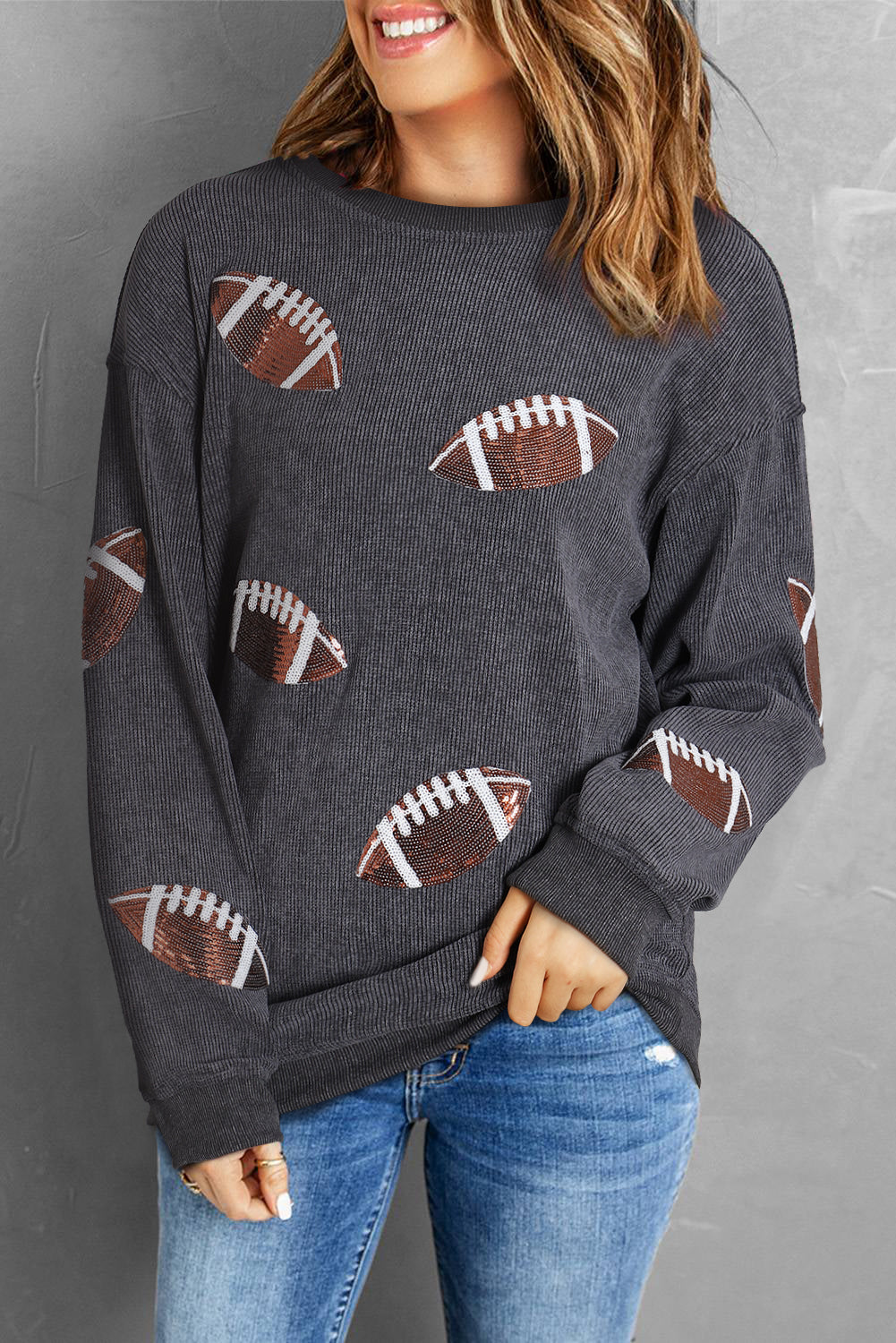 Black Sequin Game Day Sweatshirt