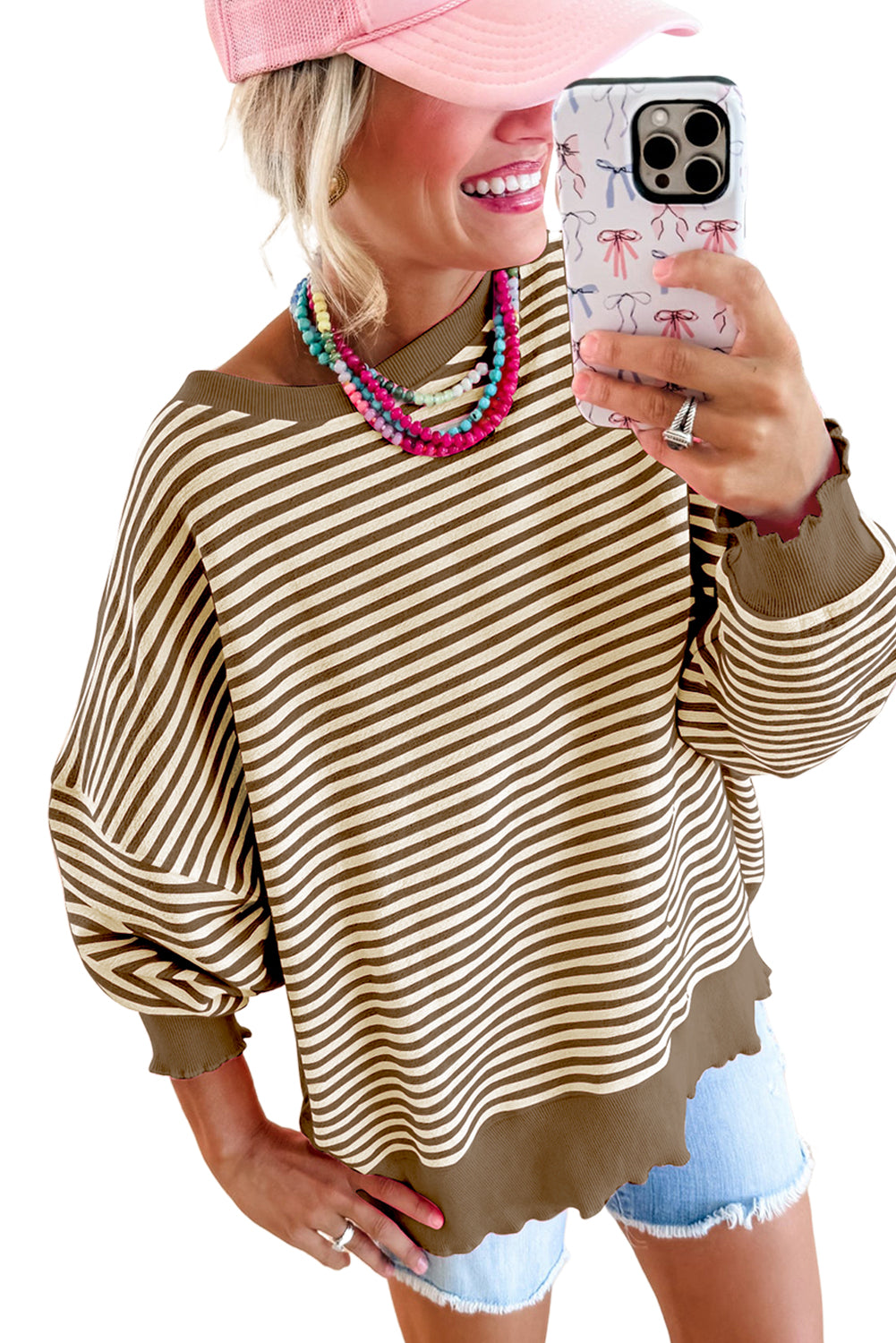 Stripe Drop Shoulder Long Sleeve Top