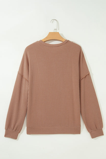 Leopard Colorblock Reverse Seam Corded Long Sleeve Knit Top
