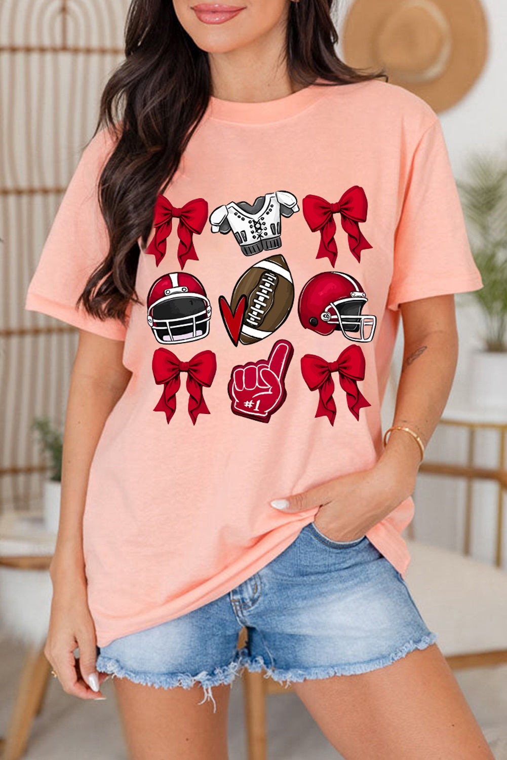 RED or BLUE Game Day Helmet Bow Graphic Tee