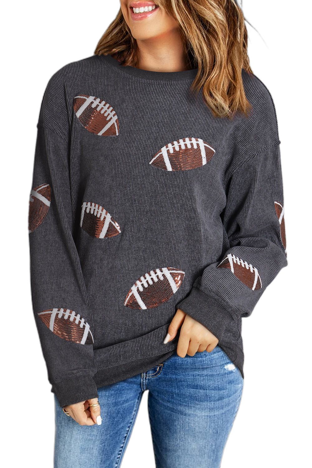 Black Sequin Game Day Sweatshirt