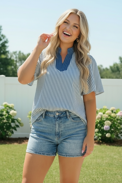 Breezy Stripe Flutter Sleeve Top