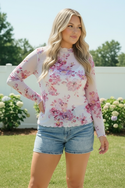 Garden Party Floral Mesh Long Sleeve Top